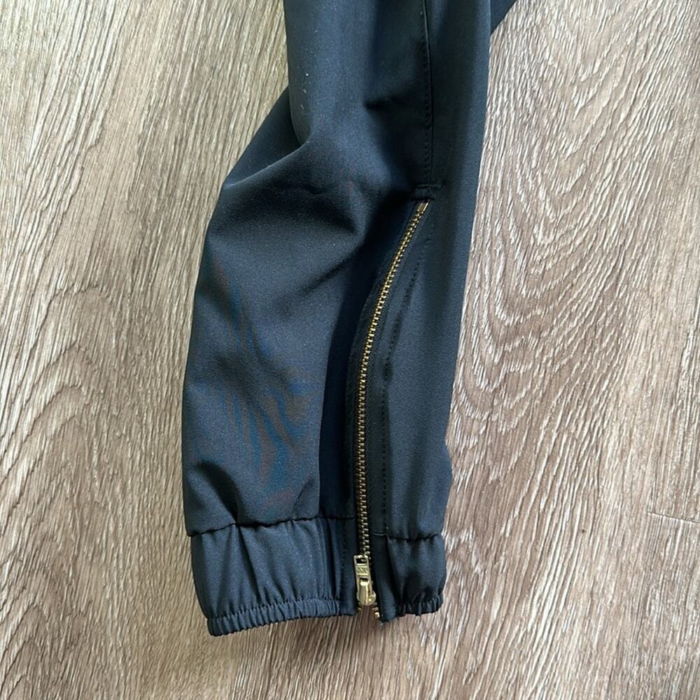 Albion Fit Black Jumpsuit Small Petite | Gold Zippers, Drawstring Waist - Picture 6 of 9